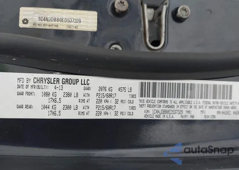 2014 Jeep Compass Sport из США, поврежденный, VIN 1C4NJDBB0ED537329